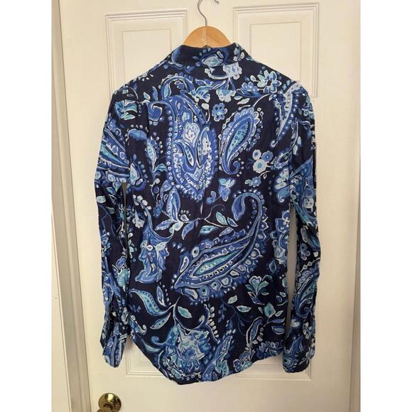Polo Ralph Lauren Mens Small Paisley Linen Aqua Blue Long Sleeve Button Up Shirt - Picture 7 of 13